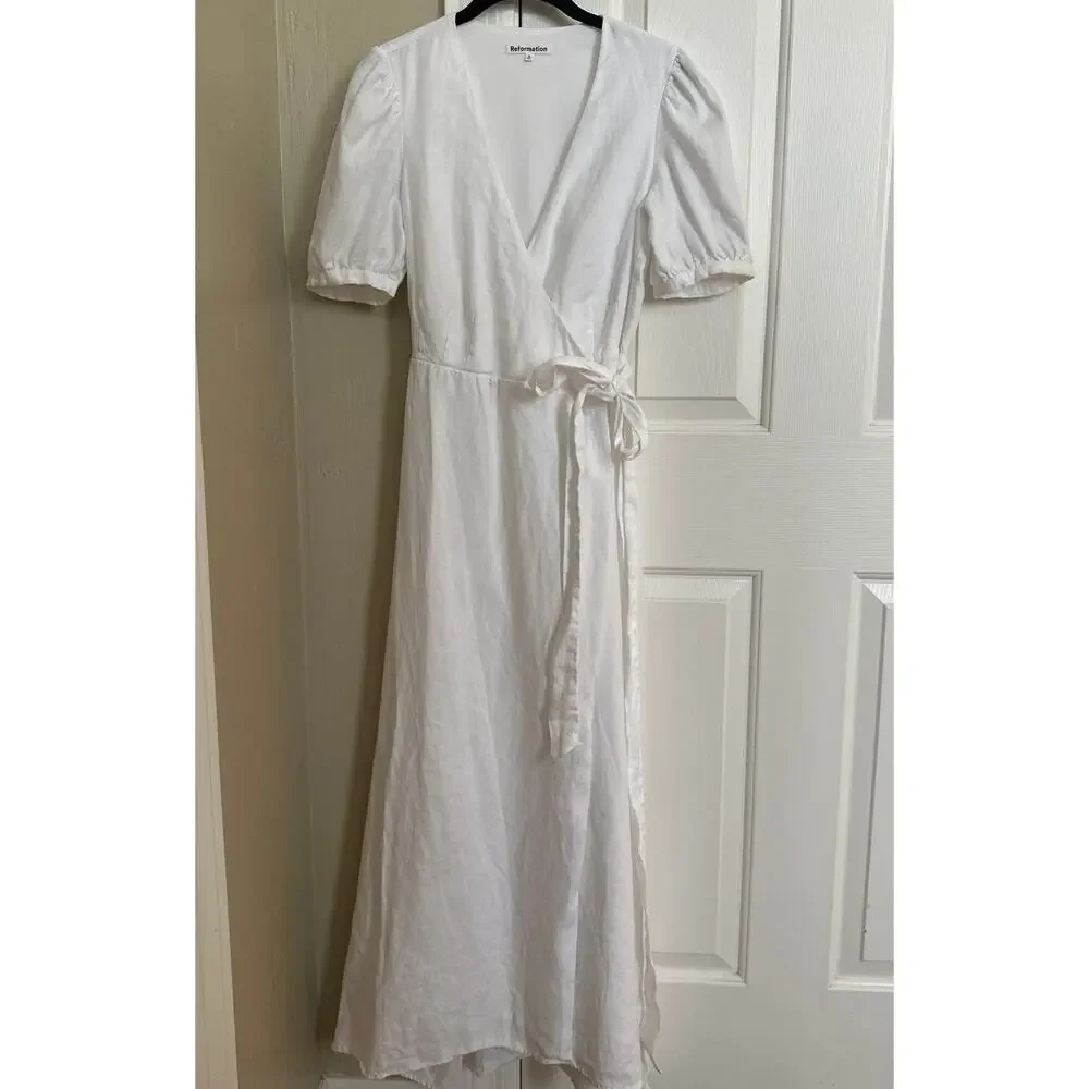 Reformation Weiss White Linen Wrap Dress Small - Picture 4 of 9